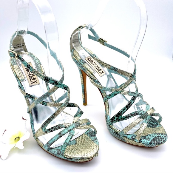 L EUC Badgley Mischka Snakeskin Heels, 6 - Picture 2 of 14